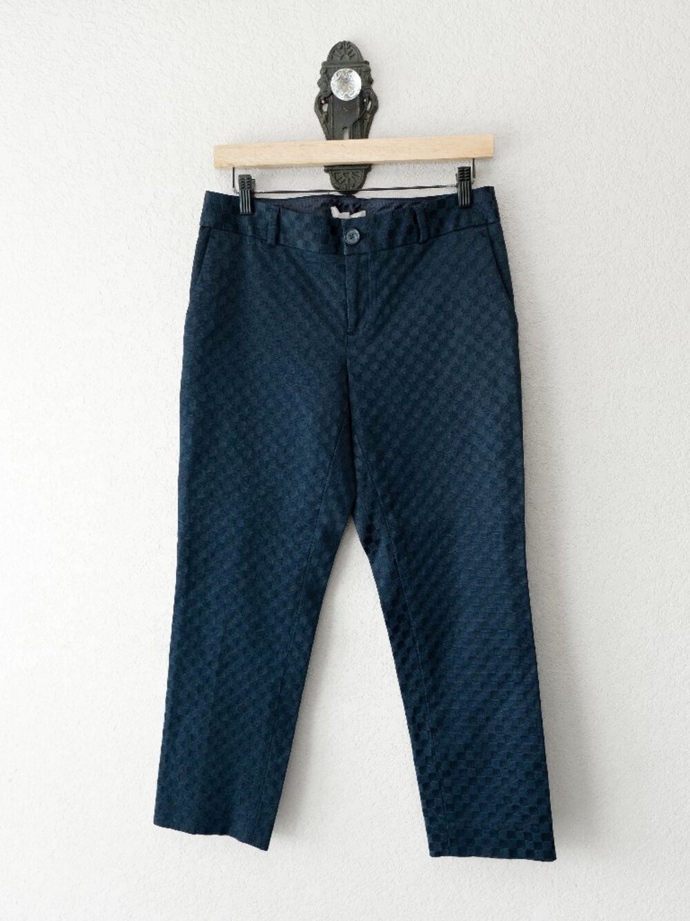 Banana Republic Hampton Cropped Pants 4 Navy Check Ankle Career Work Womens